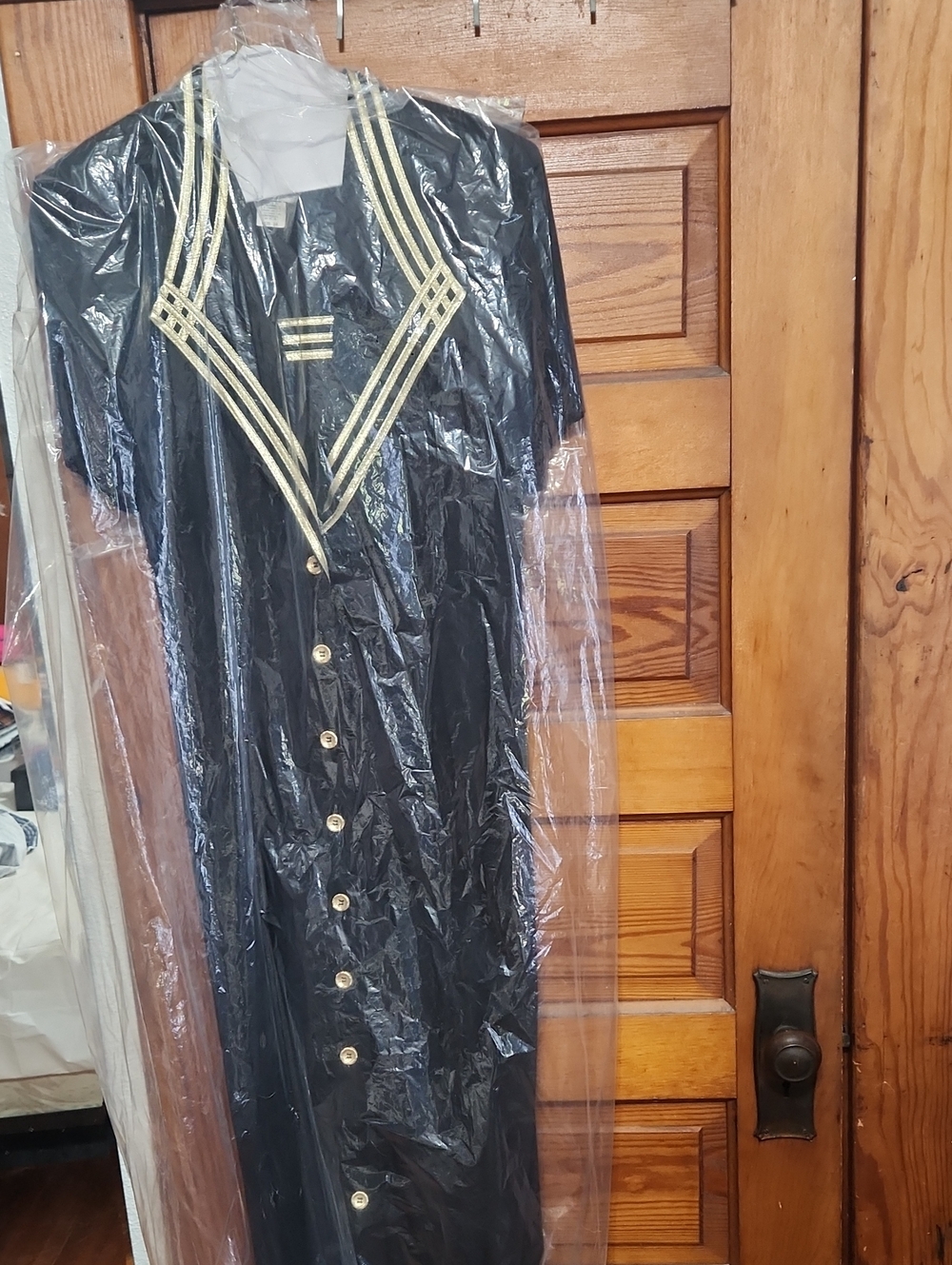 Classic Black Maxi Dress with Gold Trim- Been Professionally Dry Cleaned